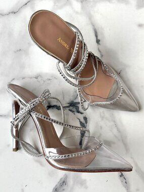 NEW Andrea Wazen Dassy Sunset Crystal Metallic Strappy Pumps Size 39